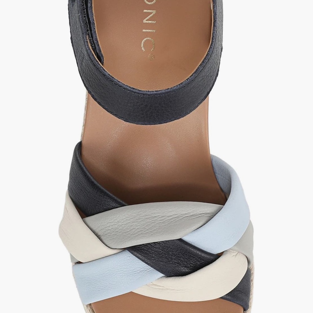 Vionic Saratoga Espadrille Wedge Sandals Wide Size 9 Blue Leather Comfort - Picture 6 of 11